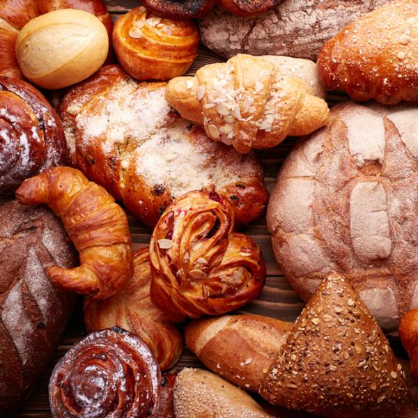 various different types of bread from a bakery