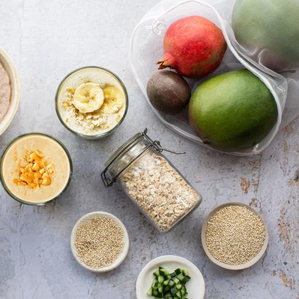 Plant based smoothies, oats, mango and melon